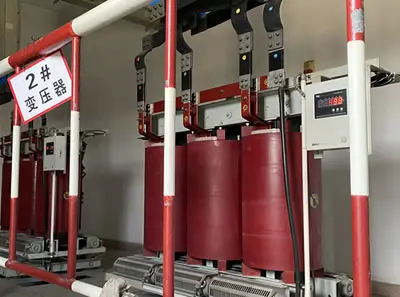 Dry-type transformer with BWDK-326 monitor controller installed at Guangzhou airport power distribution room