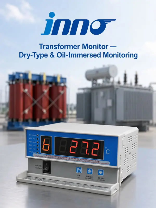 INNO transformer monitor product lineup including BWDK-326 controller and fiber optic monitoring system