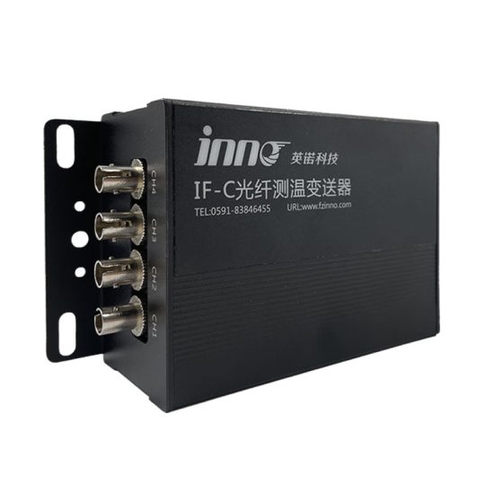 Fluorescent fiber optic temperature measurement device with four channels