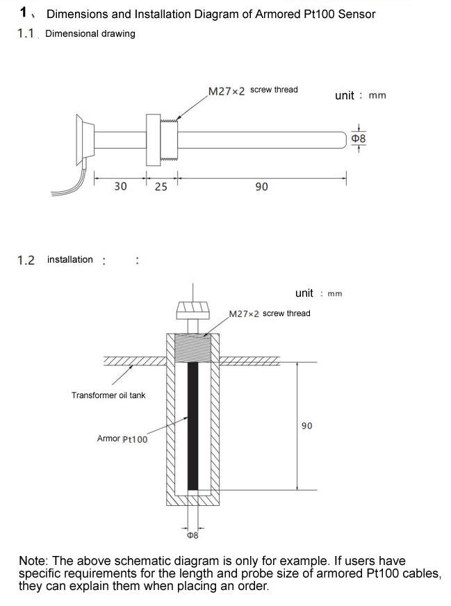 Oil immersed transformer PT100 temperature sensor